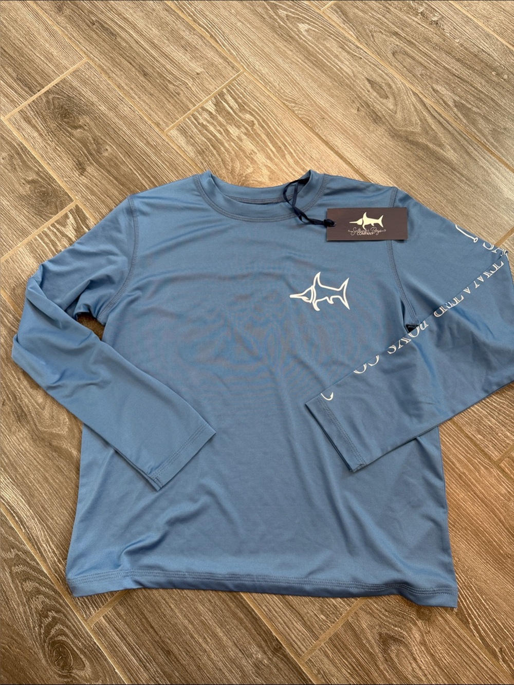 NEW! Saltwater Boys Company Long Sleeve Rashguard Logo top Dusty Blue 14 16